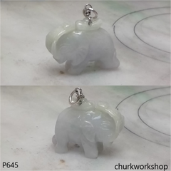 Jade elephant pendant with silver bail