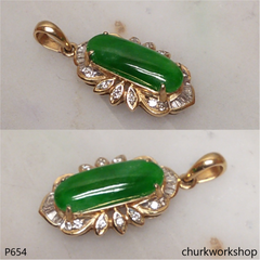 18K gold emerald green jade pendant