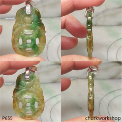 Multi-color jade coin pendant (福在眼前)