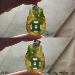 Multi-color jade coin pendant (福在眼前)
