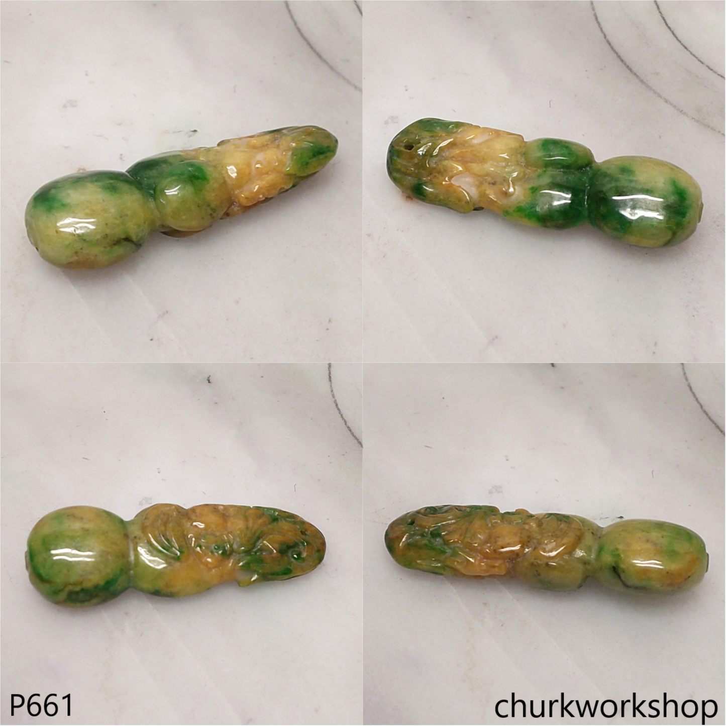 Multicolor jade gourd with bat pendant