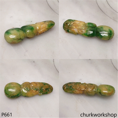 Multicolor jade gourd with bat pendant