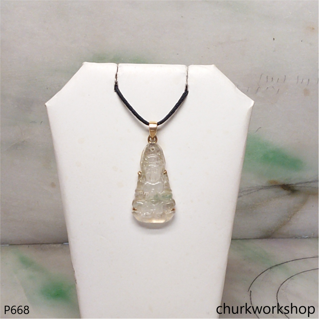 Icy jade lady Buddha set with14K yellow gold
