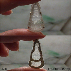 Icy jade lady Buddha set with14K yellow gold