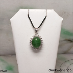 14K white gold jade oval pendant
