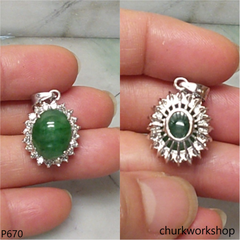 14K white gold jade oval pendant