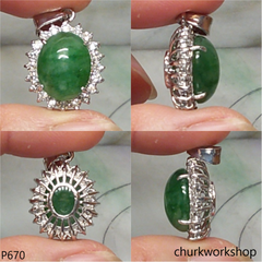 14K white gold jade oval pendant