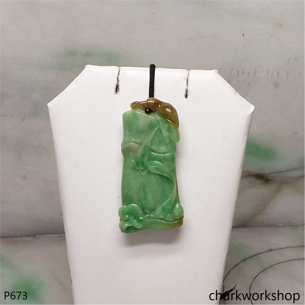 Green jade bamboo pendant