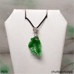 Green jade leaf pendant