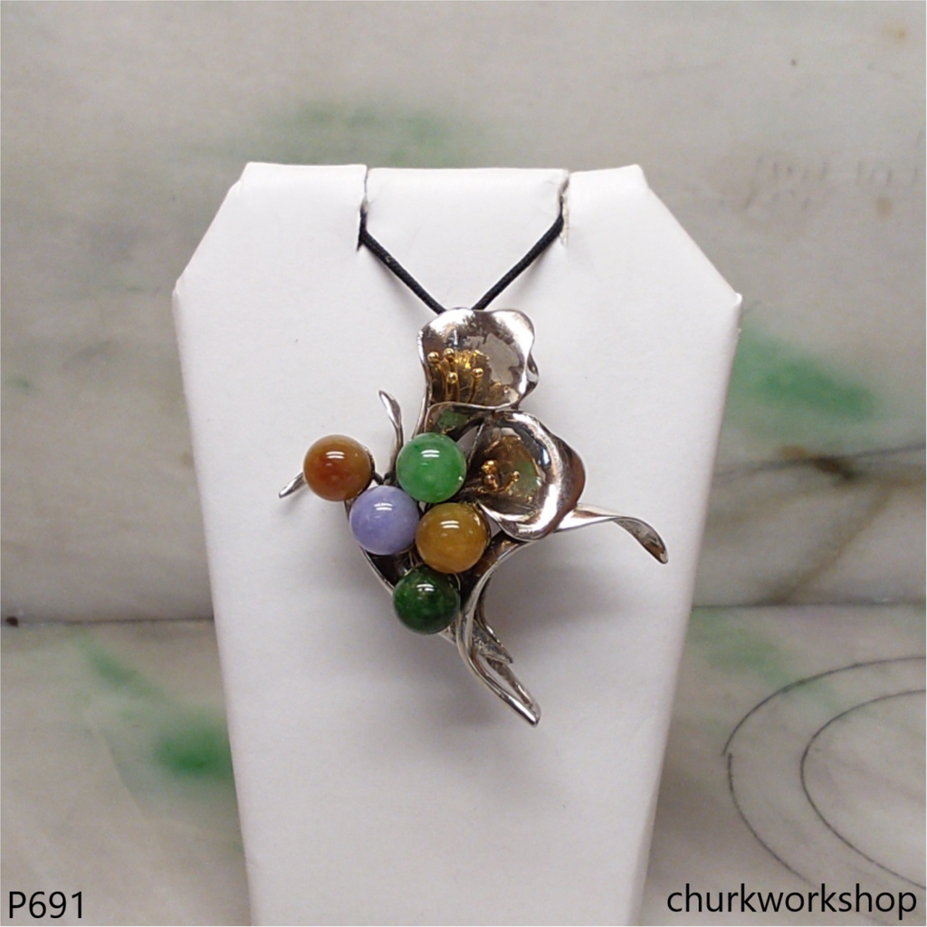 Multi-color jade beads brooch