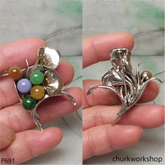 Multi-color jade beads brooch