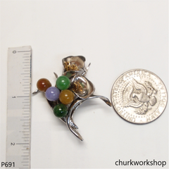 Multi-color jade beads brooch