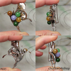 Multi-color jade beads brooch