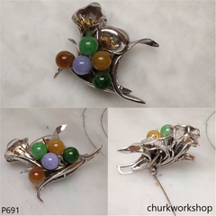 Multi-color jade beads brooch