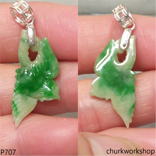 Apple green jade bird sterling silver pendant