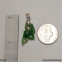 Apple green jade bird sterling silver pendant