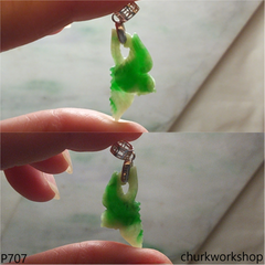 Apple green jade bird sterling silver pendant