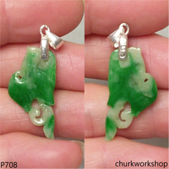 Apple green jade bird sterling silver