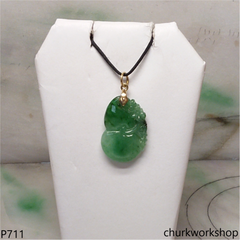 Green jade gourd pendant 14K gold bail