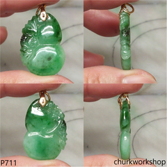 Green jade gourd pendant 14K gold bail