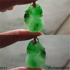 Green jade gourd pendant 14K gold bail