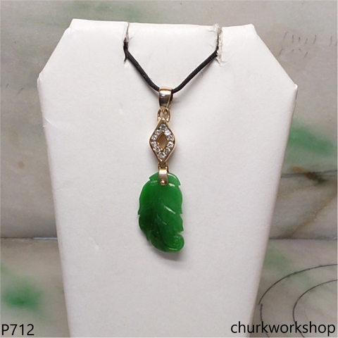 14K jade leaf pendant