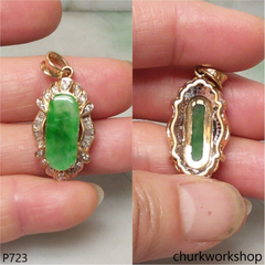 18K gold green jade pendant