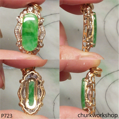 18K gold green jade pendant