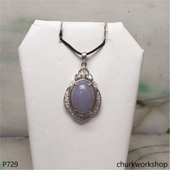 14K white gold lavender jade oval pendant