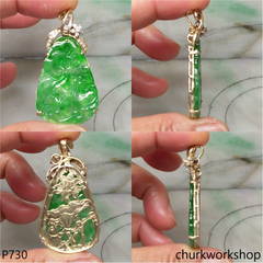 14K Yellow gold jade carving pendant