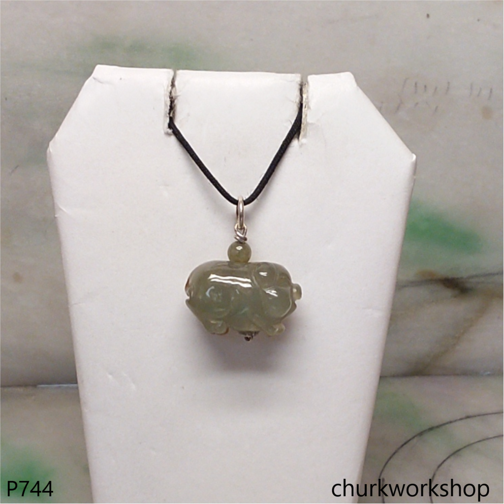 Jade pig pendant with silver bail