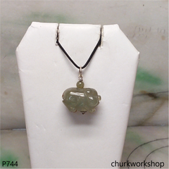 Jade pig pendant with silver bail