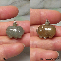 Jade pig pendant with silver bail