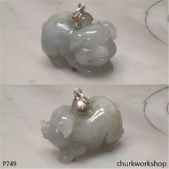 Grayish lavender jade pig with silver bail.