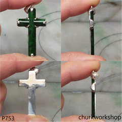 Sterling silver dark green jade cross pendant