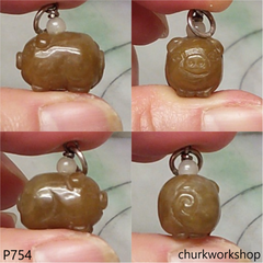 Red jade pig pendant with silver bail