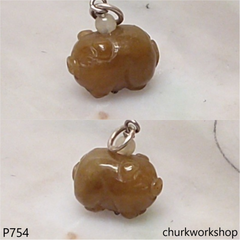 Red jade pig pendant with silver bail