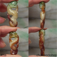 Multi-color jade snake pendant