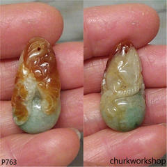 Multi-color jade gourd with bat pendant