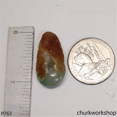 Multi-color jade gourd with bat pendant