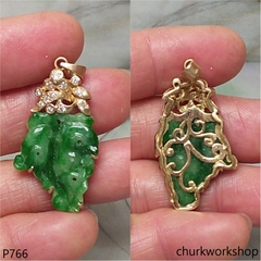 14K jade leaf pendant