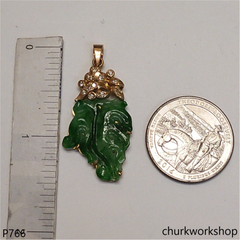 14K jade leaf pendant