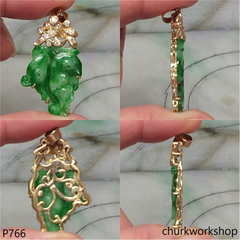 14K jade leaf pendant