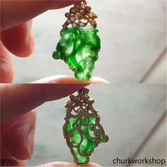 14K jade leaf pendant