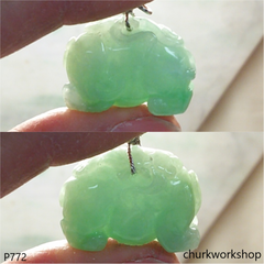 Green jade elephant pendant with silver bail
