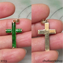 14k yellow gold jade cross pendant