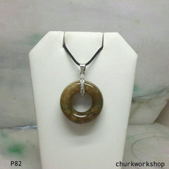 Dark brownish round jade pendant, jade donut