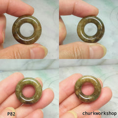 Dark brownish round jade pendant, jade donut