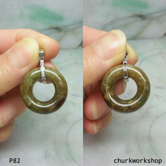 Dark brownish round jade pendant, jade donut
