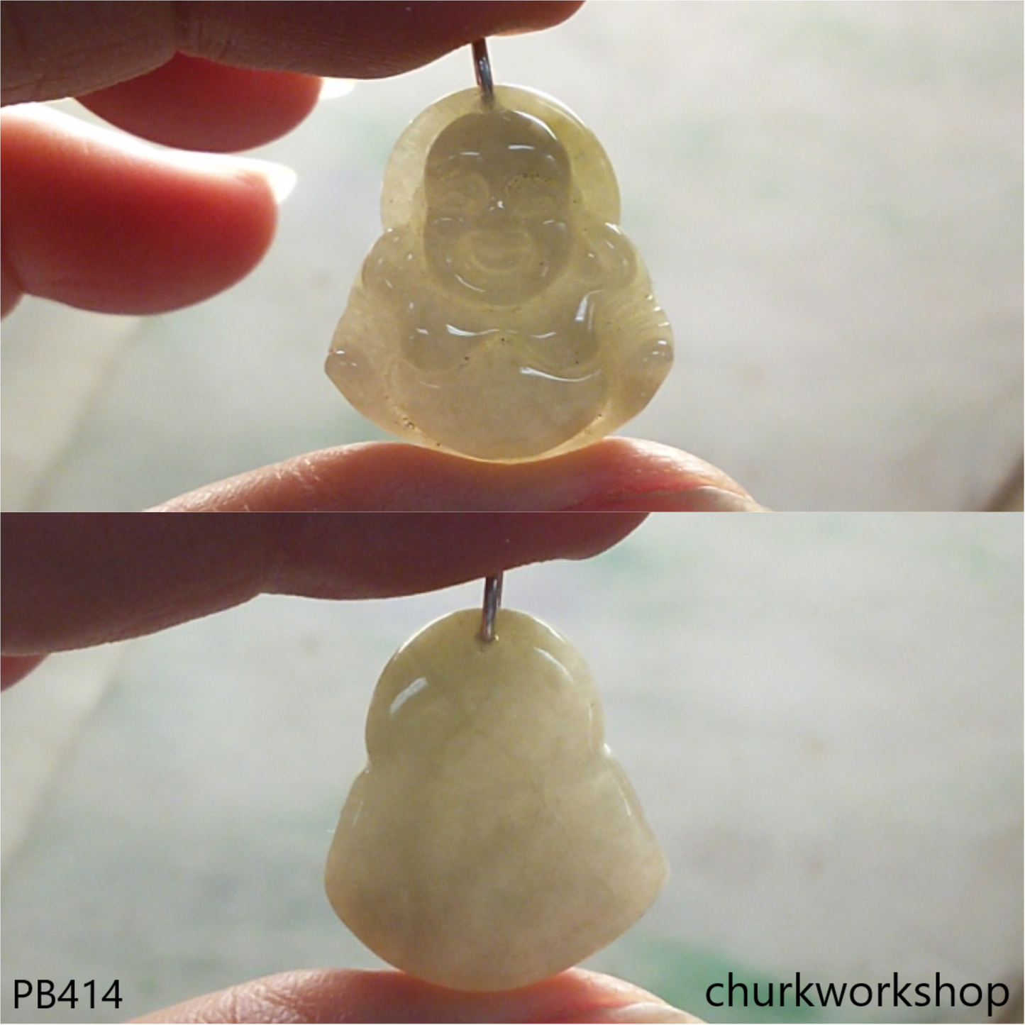 Small grayish lavender jade happy Buddha pendant